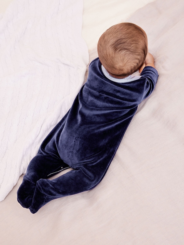 Navy Blue Baby Velour Collared Sleepsuit (0mths-3yrs) - Image 2 of 7
