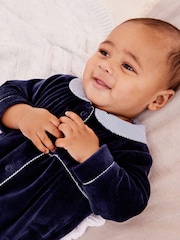 Navy Blue Baby Velour Collared Sleepsuit (0mths-3yrs) - Image 3 of 7