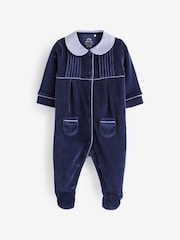 Navy Blue Baby Velour Collared Sleepsuit (0mths-3yrs) - Image 5 of 7