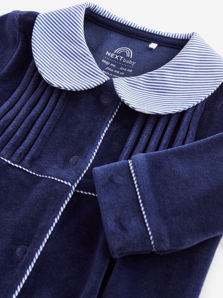 Navy Blue Baby Velour Collared Sleepsuit (0mths-3yrs) - Image 7 of 7