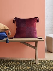 Swoon Burgundy Red Harlequin Feather Filled Velvet Cushion - Image 1 of 5