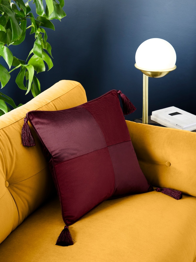 Swoon Burgundy Red Harlequin Feather Filled Velvet Cushion - Image 2 of 5