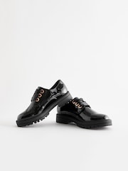 Black Patent Standard Fit (F) School Rose Gold Eyelet Lace Up Shoes - Image 3 of 6