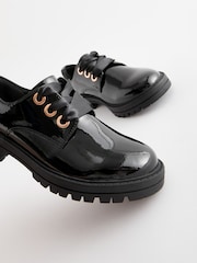 Black Patent Standard Fit (F) School Rose Gold Eyelet Lace Up Shoes - Image 5 of 6