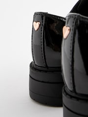 Black Patent Standard Fit (F) School Rose Gold Eyelet Lace Up Shoes - Image 6 of 6