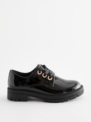 Black Patent Wide Fit (G) School Rose Gold Eyelet Lace Up Shoes - Image 2 of 6