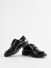 Black Patent Wide Fit (G) School Rose Gold Eyelet Lace Up Shoes - Image 3 of 6