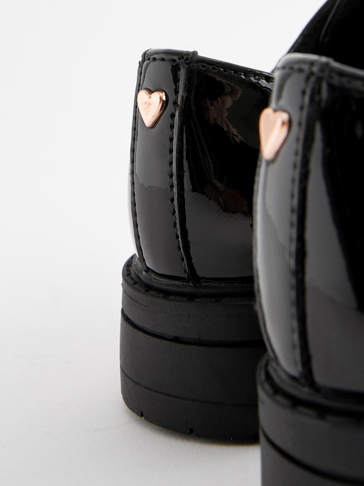 Black Patent Wide Fit (G) School Rose Gold Eyelet Lace Up Shoes - Image 6 of 6