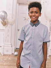 Blue 100% Cotton Short Sleeve Smart Shirt (3-16yrs) - Image 1 of 7