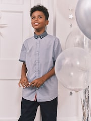 Blue 100% Cotton Short Sleeve Smart Shirt (3-16yrs) - Image 2 of 7