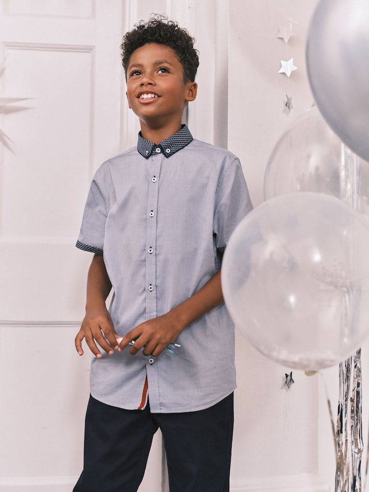 Blue 100% Cotton Short Sleeve Smart Shirt (3-16yrs) - Image 2 of 7