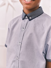 Blue 100% Cotton Short Sleeve Smart Shirt (3-16yrs) - Image 4 of 7