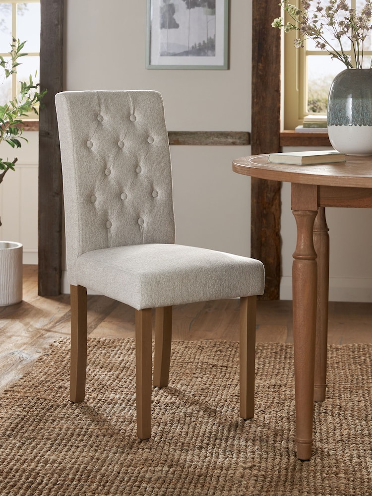 Set of 2 Tweedy Chenille Oyster Milford Light Wood Leg Dining Chairs - Image 1 of 8 Set of 2 Tweedy Chenille Oyster Milford Light Wood Leg Dining Chairs - Image 1 of 8