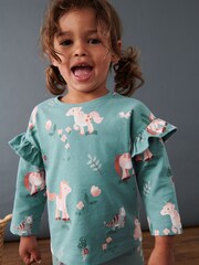 Зеленый с единорогом - Топ с длинными рукавами и оборками (3mths-7yrs) - Изображение 1 из 6
