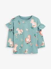 Зеленый с единорогом - Топ с длинными рукавами и оборками (3mths-7yrs) - Изображение 5 из 6