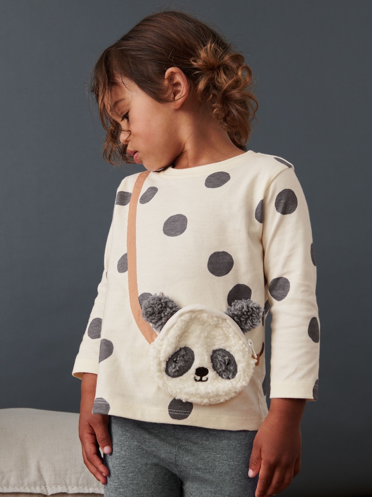 Black/White Panda Long Sleeve Bag T-Shirt (3mths-7yrs) - Image 1 of 6 Black/White Panda Long Sleeve Bag T-Shirt (3mths-7yrs) - Image 1 of 6