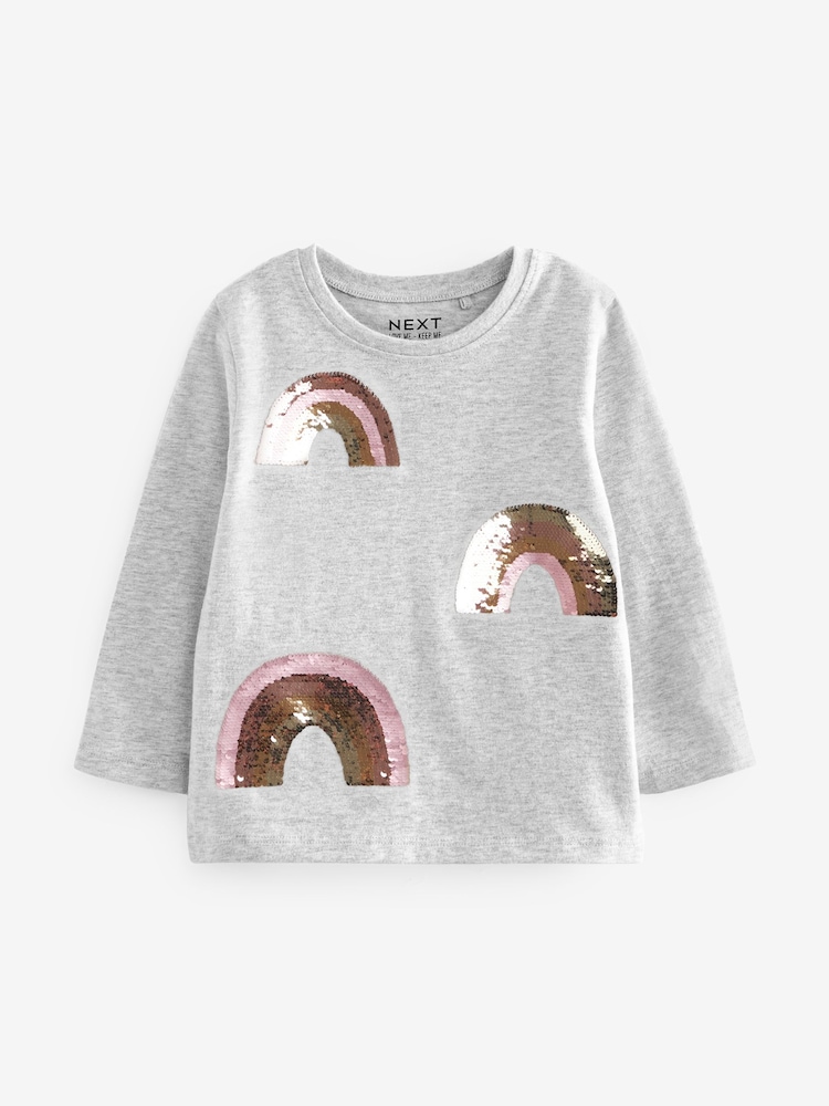 Grey Rainbow Sequin Long Sleeve T-Shirt (3mths-7yrs) - Image 1 of 3 Grey Rainbow Sequin Long Sleeve T-Shirt (3mths-7yrs) - Image 1 of 3