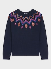 M&Co Petite Blue Sequin Fairisle Pattern Jumper - Image 1 of 1