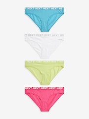 White/Blue/Pink/Green Bikini Cotton Rich Logo Knickers 4 Pack - Image 1 of 8