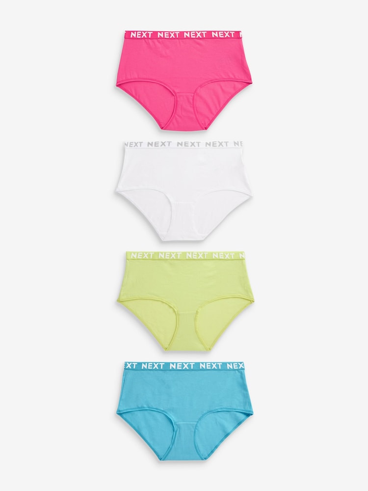 White/Blue/Pink/Green Midi Cotton Rich Logo Knickers 4 Pack - Image 1 of 8