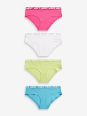White/Blue/Pink/Green Short Cotton Rich Logo Knickers 4 Pack - Image 1 of 8