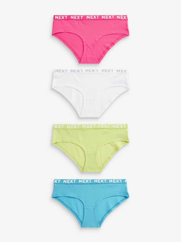 White/Blue/Pink/Green Short Cotton Rich Logo Knickers 4 Pack - Image 1 of 8