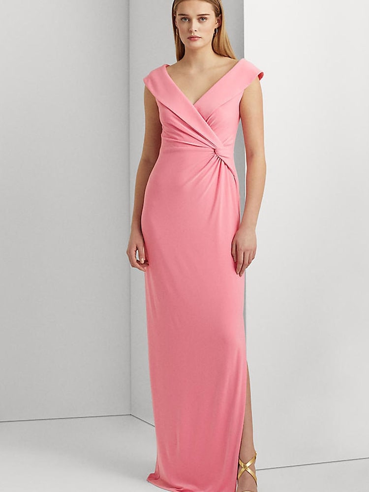 Lauren Ralph Lauren Pink Stretch Off Shoulder Leonidas Maxi Evening Dress - Image 1 of 6 Lauren Ralph Lauren Pink Stretch Off Shoulder Leonidas Maxi Evening Dress - Image 1 of 6