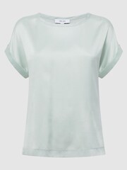 Reiss Mint Helen Silk Front Crew Neck T-Shirt - Image 2 of 6