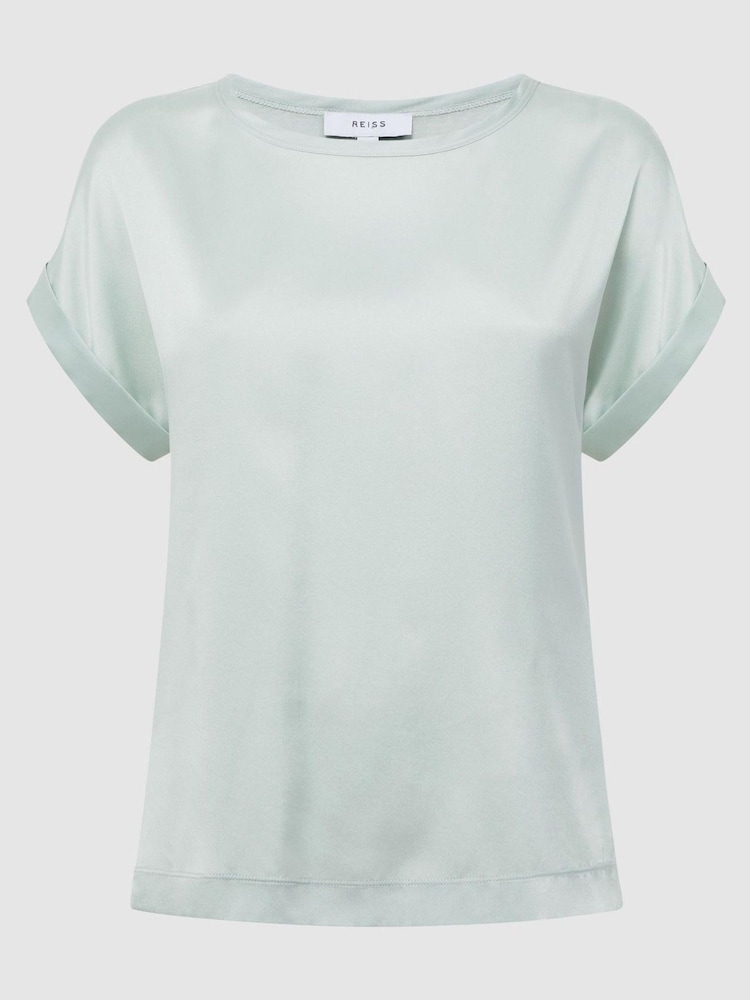 Reiss Mint Helen Silk Front Crew Neck T-Shirt - Image 2 of 6