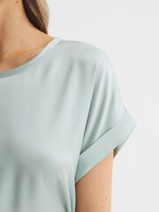 Reiss Mint Helen Silk Front Crew Neck T-Shirt - Image 4 of 6