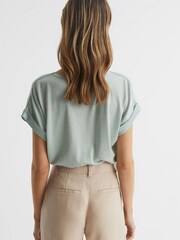 Reiss Mint Helen Silk Front Crew Neck T-Shirt - Image 5 of 6