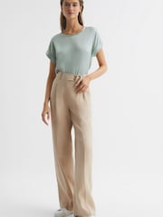 Reiss Mint Helen Silk Front Crew Neck T-Shirt - Image 6 of 6