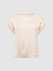 Reiss Nude Helen Silk Front Crew Neck T-Shirt - Image 2 of 5