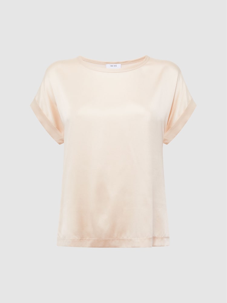 Reiss Nude Helen Silk Front Crew Neck T-Shirt - Image 2 of 5