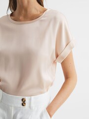 Reiss Nude Helen Silk Front Crew Neck T-Shirt - Image 4 of 5