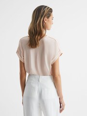 Reiss Nude Helen Silk Front Crew Neck T-Shirt - Image 5 of 5
