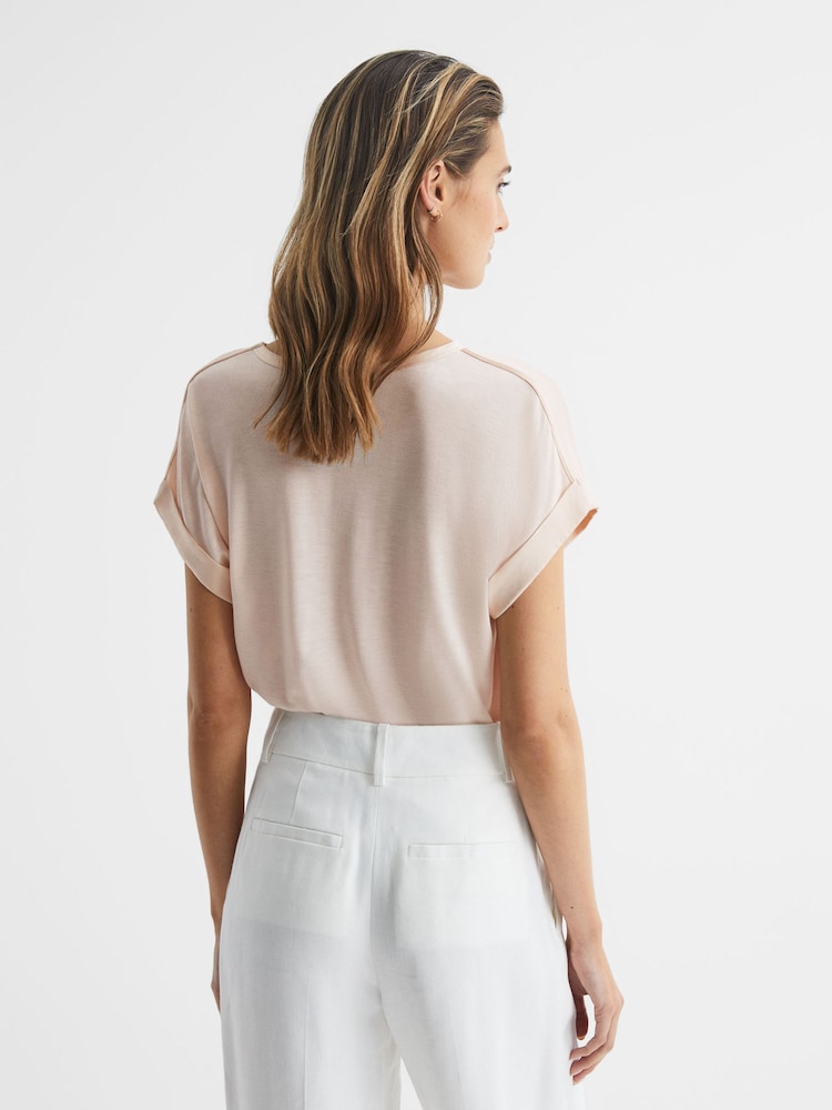 Reiss Nude Helen Silk Front Crew Neck T-Shirt - Image 5 of 5