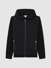 Reiss Black Taylor Hybrid Zip Quilted Hooded Jacket - Image 2 of 5