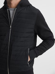 Reiss Black Taylor Hybrid Zip Quilted Hooded Jacket - Image 4 of 5