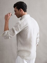 Reiss Stone Melange Queens Regular Fit Button Down Linen Shirt - Image 4 of 6