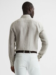 Reiss Stone Melange Queens Regular Fit Button Down Linen Shirt - Image 5 of 6