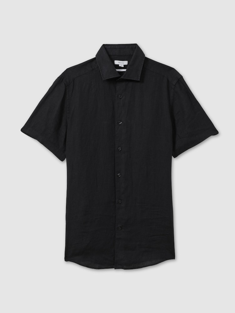 Reiss Black Holiday Slim Fit Linen Shirt - Image 2 of 5
