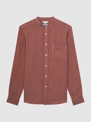 Reiss Sienna Ocean Linen Grandad Collar Shirt - Image 2 of 6