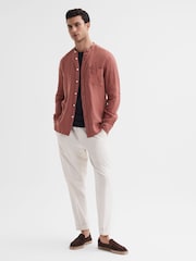 Reiss Sienna Ocean Linen Grandad Collar Shirt - Image 3 of 6