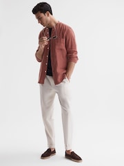 Reiss Sienna Ocean Linen Grandad Collar Shirt - Image 6 of 6