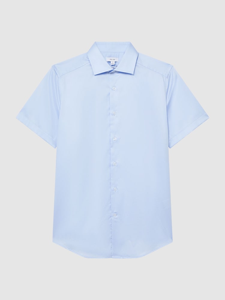 Reiss Soft Blue Tristan Slim Fit Cotton Satin Blend Shirt - Image 2 of 6