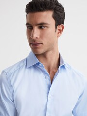Reiss Soft Blue Tristan Slim Fit Cotton Satin Blend Shirt - Image 4 of 6
