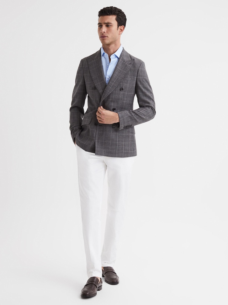 Reiss Soft Blue Tristan Slim Fit Cotton Satin Blend Shirt - Image 6 of 6