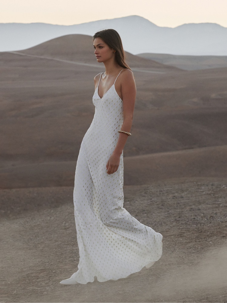 Reiss White/Gold Louisa Metallic Maxi Dress - Image 1 of 8