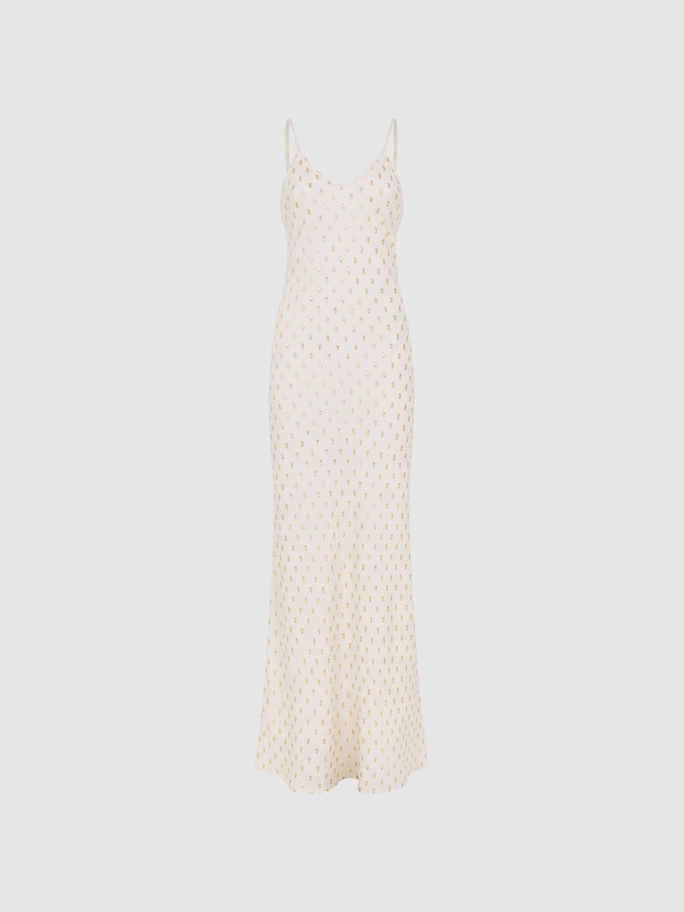 Reiss White/Gold Louisa Metallic Maxi Dress - Image 2 of 8
